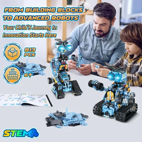 Miniatura 4 de OKKIDY Juguetes de construcción de robot para niños, 4 en 1 recargable con control remoto RC robótica STEM Kit de bloques de construcción RC