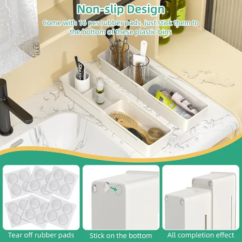 Miniatura 5 de Bandeja organizadora de cajones de escritorio, paquete de 4 organizadores de cajones expandibles con divisores ajustables, cubos organizadores