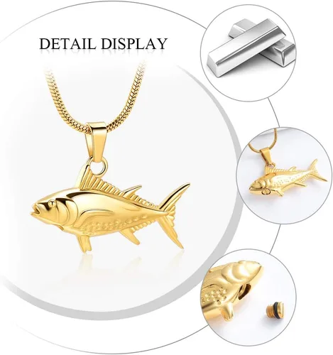 Miniatura 3 de Imrsanl Joyería de cremación para cenizas, collar de urnas de pescado para hombres y mujeres, joyería conmemorativa, gancho de pescado, cenizas