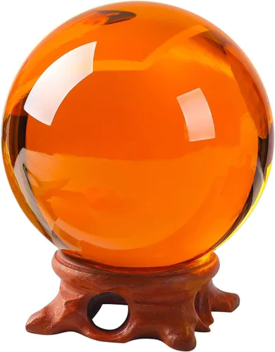 Bola de Cristal Ámbar con Soporte 100mm/3.9 Pulgadas para Accesorios de Adivinación, Bola Decorativa, Mágica, Lente de Fotografía, Feng Shui,