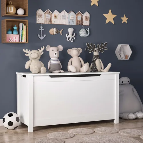 Miniatura 11 de Cofre de juguetes de madera, caja de juguetes para niños, muebles para sala de juegos, banco con tapa con bisagras de seguridad, organizador de Gris
