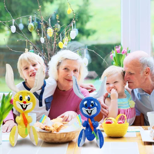 Miniatura 5 de ArtCreativity Conejito de Pascua inflable de 23 pulgadas con inflables de zanahoria, juego de 4 conejitos inflables, suministros de búsqueda
