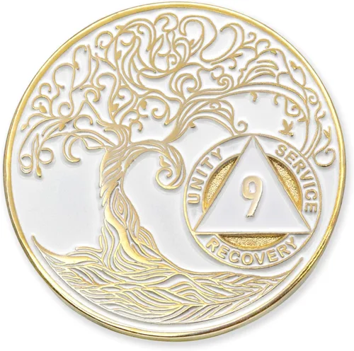 Miniatura 266 de 20 Year Sobriety Mint Twisted Tree of Life - Medallón de recuperación AA chapado en oro, fichas y fichas, color negro