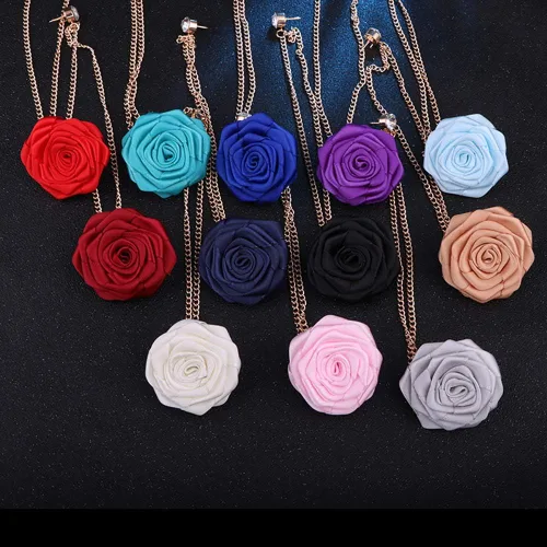 Miniatura 5 de Broches de moda para novios, bodas, arte de tela, hecho a mano, broche de flor de rosa, pin de solapa, insignia, cadena de borla, accesorios