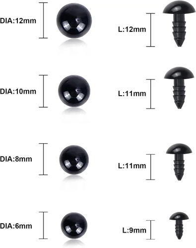 Miniatura 2 de UPINS 500 piezas de ojos de seguridad de plástico negro de 6 a 0.472 in con arandelas para manualidades de animales de ganchillo, proveedor