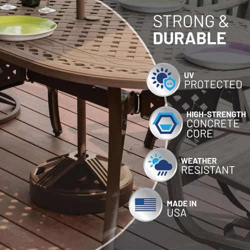Miniatura 6 de US Weight Base de sombrilla duradera y rellenable para mesa de patio, capacidad de 50 libras, soporte ajustable resistente para sombrillas al aire