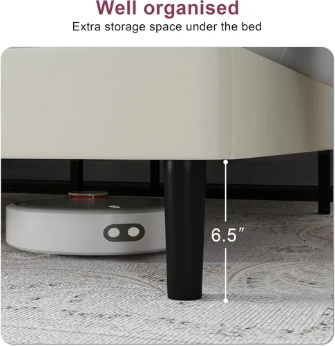 Miniatura 6 de Marco de cama tamaño completo con cabecero – Elegante marco de cama plataforma tapizado con canales verticales acolchados de servicio pesado