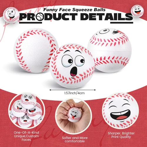 Miniatura 2 de Arrowbash 12 piezas de mini bolas de estrés con cara para niños y niñas, bolas de espuma para apretar con cara divertida deportiva para alivio