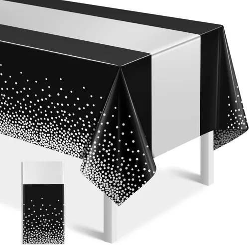 Miniatura 14 de MASHAN 1 mantel negro y azul para decoración de fiesta, mantel de plástico negro impreso azul, funda rectangular desechable para cumpleaños, boda