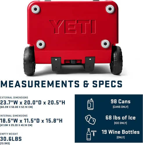 Miniatura 4 de YETI Roadie 60 - Hielera con ruedas y mango retráctil de periscopio Rojo rescate