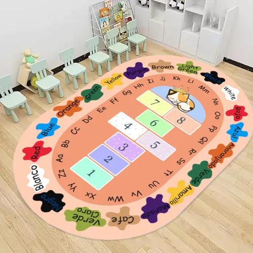 ABC & 123 - Alfombra de aprendizaje para niños de 5 x 7 pies, alfombra de reconocimiento de color y números, alfombrilla educativa antideslizante