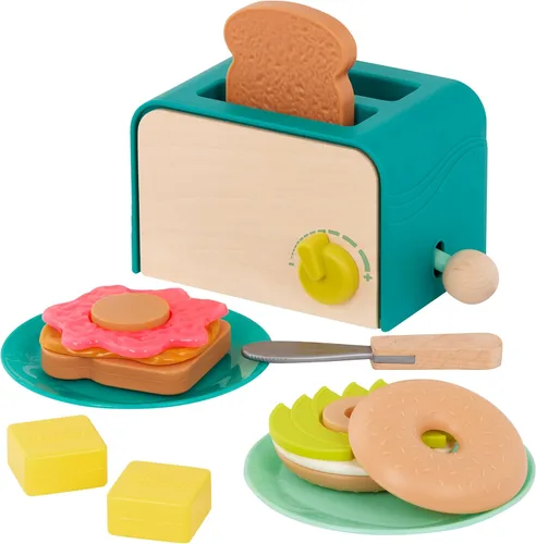 B. toys – Mini Chef – Juego de simulación de tostadora – Juego de desayuno de simulación – Set de brunch de 14 piezas – Tostadora emergente y