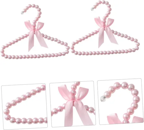 Miniatura 9 de 5 piezas de perlas rosadas pequeñas perchas de ropa con perlas de imitación con lazo de cinta para mascotas, perros, gatos, ropa de bebé