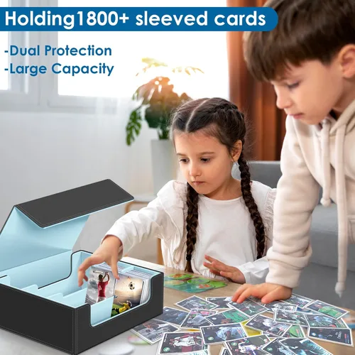 Miniatura 6 de Homthy Caja para mazo de 1800+ cartas para cartas de intercambio, caja de almacenamiento de cartas Commander de cuero con cierre magnético, soportes
