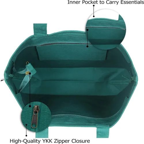 Miniatura 47 de Ecoright Bolsa de lona estética para mujer, bolsa grande con cremallera y bolsillo, bolsa de mano para mujer, para yoga, trabajo, playa