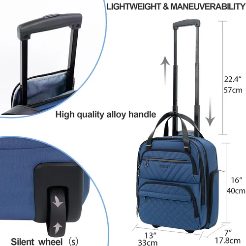Miniatura 3 de KROSER - Equipaje de mano multifuncional para mujer, ligera, maleta para colocar debajo del asiento, 16 pulgadas, Azul