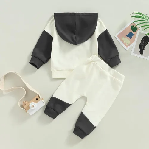 Miniatura 31 de Ropa de bebé niño 3 6 9 12 18 24M 3T Conjunto de pantalones con capucha patchwork sudadera con capucha pantalones de rayas traje de otoño invierno