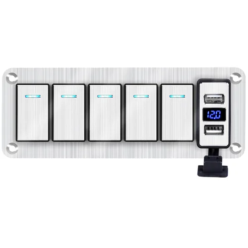 Miniatura 33 de Panel de interruptor basculante de aluminio de 2 vías, impermeable, precableado con retroiluminación azul, interruptor de palanca
