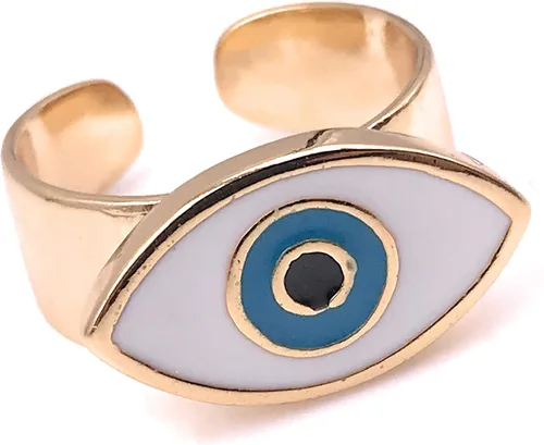 Miniatura 3 de LESLIE BOULES Anillo esmaltado de ojo turco chapado en oro de 18 quilates ajustable para mujer, Esmalte Metal