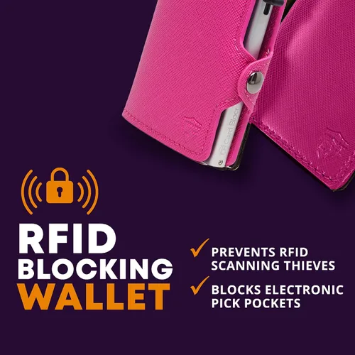 Miniatura 7 de Conceal Plus - Cartera Card Blocr para mujer, bloqueo RFID, delgada, minimalista, tarjetero, saffiano, poliuretano, rosa