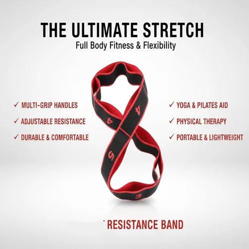 Miniatura 5 de Bandas de resistencia de fitness con asas, banda de resistencia para ejercicios de estiramiento y yoga, bandas ajustables para estiramiento de Rosa
