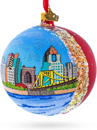 Miniatura 3 de Pittsburgh, Pennsylvania, bola de cristal, adorno de Navidad de 4 pulgadas