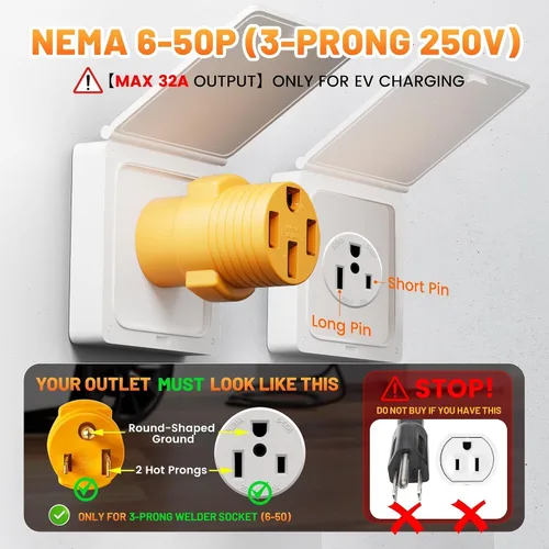 Miniatura 7 de MECMO Adaptador de cargador NEMA 6-50P a 14-50R EV para salida de soldador de 3 clavijas de 50 A 250 V (no para cualquier RV/Housestand/Secadora)