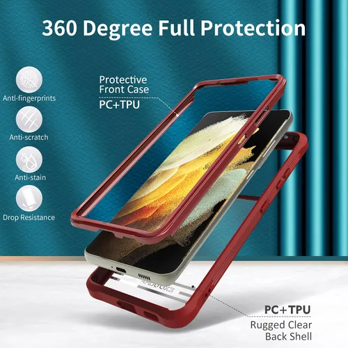 Miniatura 2 de ExoGuard Funda para Samsung Galaxy S21 5G con protector de pantalla, doble capa de protección de cuerpo completo Funda transparente para Samsung S21
