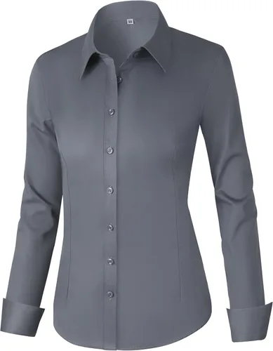 Miniatura 15 de CUNLIN - Camisas de manga larga con botones de algodón para mujer, ajustadas, camisas formales de vestir para el trabajo, blusas de trabajo, tops
