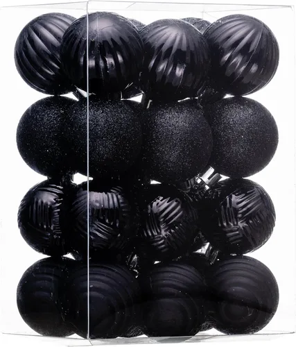 Valery Madelyn 1.6" Adornos Pequeños de Navidad para Árbol, Juego de 24 Adornos Colgantes de Bola Negros Inastillables a Granel para Decoración de