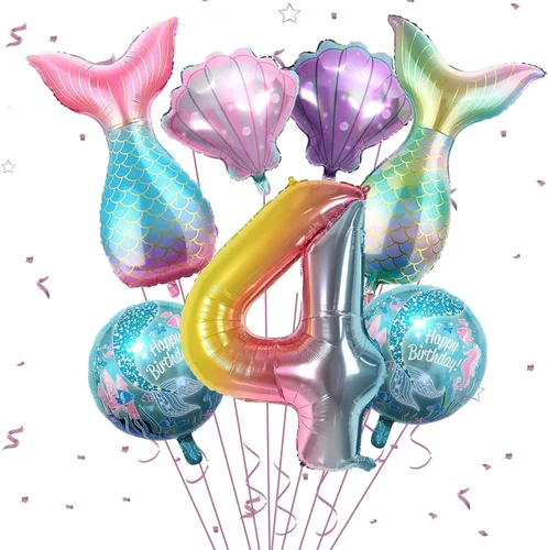 Miniatura 13 de Decoraciones de cumpleaños de sirena para la 7ª niña, kit de globos rosa y azul, globos de cola de mar para niñas, fiesta de sirena, baby shower