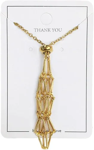Miniatura 3 de Collar con soporte de piedra de cristal, Collar de jaula de cristal ajustable, Collar de red de metal ajustable, Collar colgante de malla de cadena