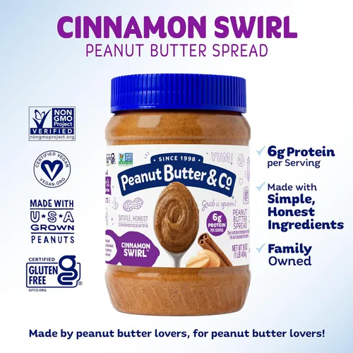 Miniatura 7 de Peanut Butter & Co. Mantequilla de maní con remolino de canela, 0.18 onzas de proteína, sin gluten y sin OMG, 16 onzas (paquete de 6)
