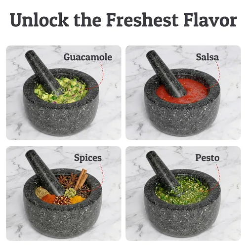 Miniatura 6 de Priority Chef Juego de Mortero y Mano de Mortero de Alta Resistencia, 1.5 Tazas, 100% Granito, Base Antideslizante, Haga Guacamole Fresco, Salsa