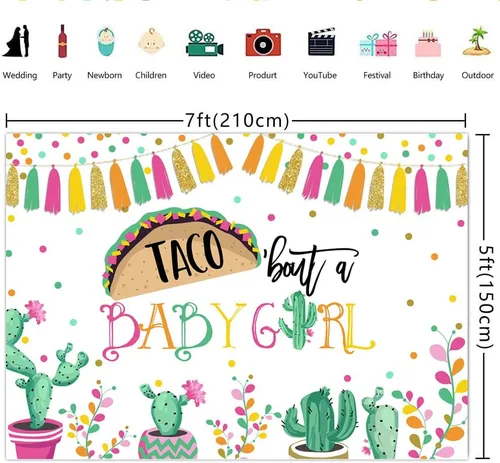 Miniatura 2 de Lofaris Taco Bout a Baby Girl - Telón de fondo para fiesta mexicana, decoración de baby shower, cactus neutro, sombrero de vaquero, banderas
