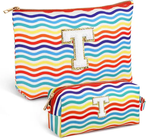 Miniatura 9 de Bolsa de viaje de maquillaje con monograma de 2 piezas para regalos de niñas adolescentes, bolsa de cosméticos para niñas, bolsa de aseo de viaje