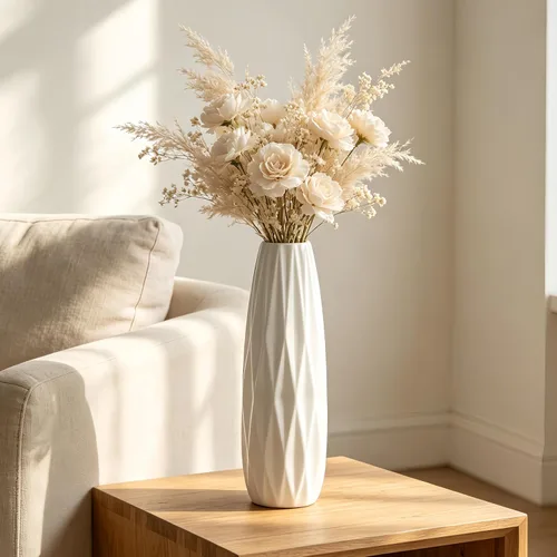 Miniatura 4 de Florero de cerámica blanco de 12 pulgadas, jarrones altos para hierba de las pampas, decoración del hogar, jarrones modernos con textura