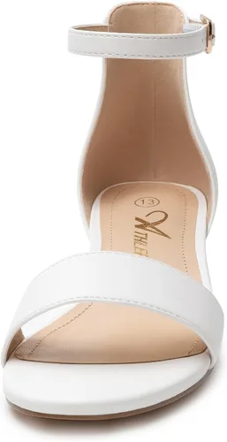 Miniatura 45 de Athlefit Sandalias para niñas, puntera abierta, correa en el tobillo, tacones bajos, zapatos de vestir para niñas pequeñas y grandes