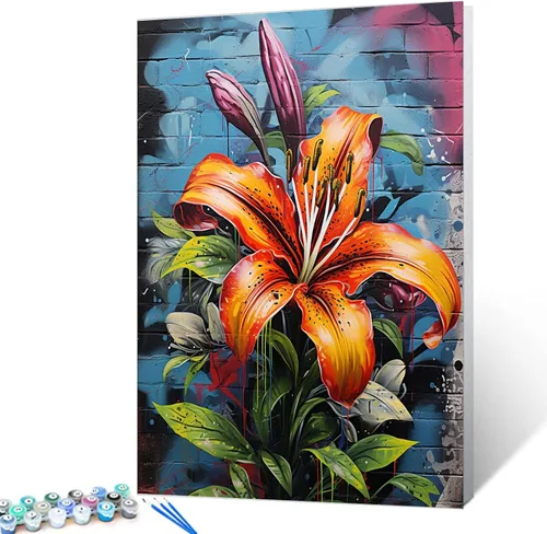 Miniatura 11 de Pintura al óleo de flor de loto por números, lirio de agua, kit de pintura acrílica para niños, adultos, principiantes, garabatos, graffiti