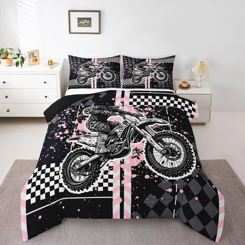 Miniatura 16 de Feelyou Kids Green Dirt Bike Duvet Insert Twin Size, Extreme Sports Comforter Set Boys Girls Motorbike Bedding Set Teens Bedroom Decor Microfiber