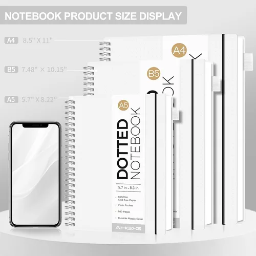 Miniatura 2 de AHGXG Diario Punteado con Viñetas - Cuaderno Espiral con Cuadrícula de Puntos de 8.5" x 11", A4 Cuaderno Grande Punteado, Papel Grueso de 100 GSM