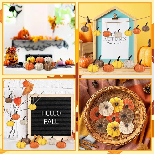 Miniatura 7 de Kajaia 12 piezas de mini adornos colgantes de calabaza de otoño de Acción de Gracias para árbol de 2.05 pulgadas, tela de arpillera, calabaza