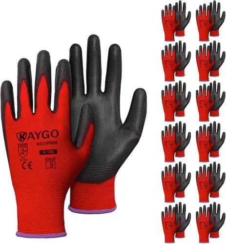 Miniatura 23 de KAYGO KG11PB - Guantes de seguridad con revestimiento delgado de poliuretano, tejido sin costuras, agarre suave en palma y dedos, para trabajo Verde