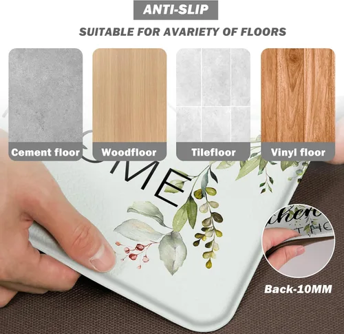 Miniatura 5 de weesire Alfombra de Cocina Verde Tapetes Anti Fatiga para Piso de Cocina Alfombras de Cocina Verde Salvia Floral Hierbas Espuma Viscoelástica Tapete