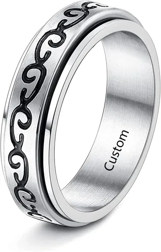 Miniatura 14 de Anillos giratorios personalizados de acero inoxidable para mujeres y hombres, juego de anillos de banda para ansiedad, sol, luna, estrella, anillo