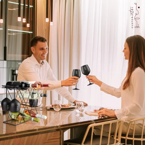 Miniatura 7 de Gusto Nostro Estantes de vino pequeños para 8 botellas y 4 vasos, estante de vino para encimera con soporte para vidrio, moderno estante de vino