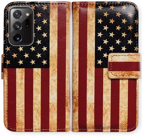 Miniatura 6 de Bcov Funda para Galaxy Note 20 Ultra 5G, Retro Bandera Americana Multifunción Billetera Funda de cuero con múltiples ranuras para tarjetas Correa