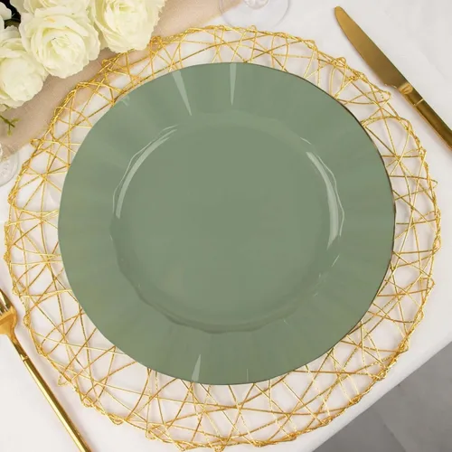 Miniatura 105 de Tableclothsfactory Paquete de 10 platos redondos de plástico negro de 6 pulgadas para ensalada de postre, platos desechables con borde ondulado