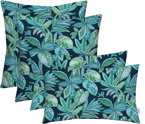 RSH Décor - Juego de 4 almohadas cuadradas y lumbares para interiores y exteriores, tamaño y color a elegir (20 x 20 x 12 pulgadas, hojas azul