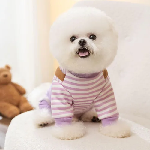 Miniatura 4 de Overol para perro con diseño de rayas para mascotas, overol para perros pequeños, pantalones de otoño e invierno para perros Púrpura